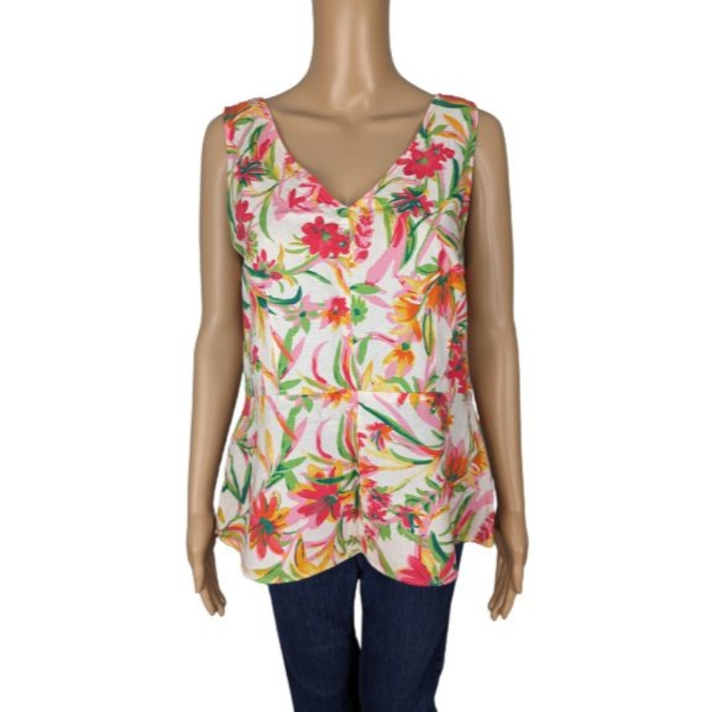 J. Crew Factory Tropical Print Linen Blend Peplum Tank 12